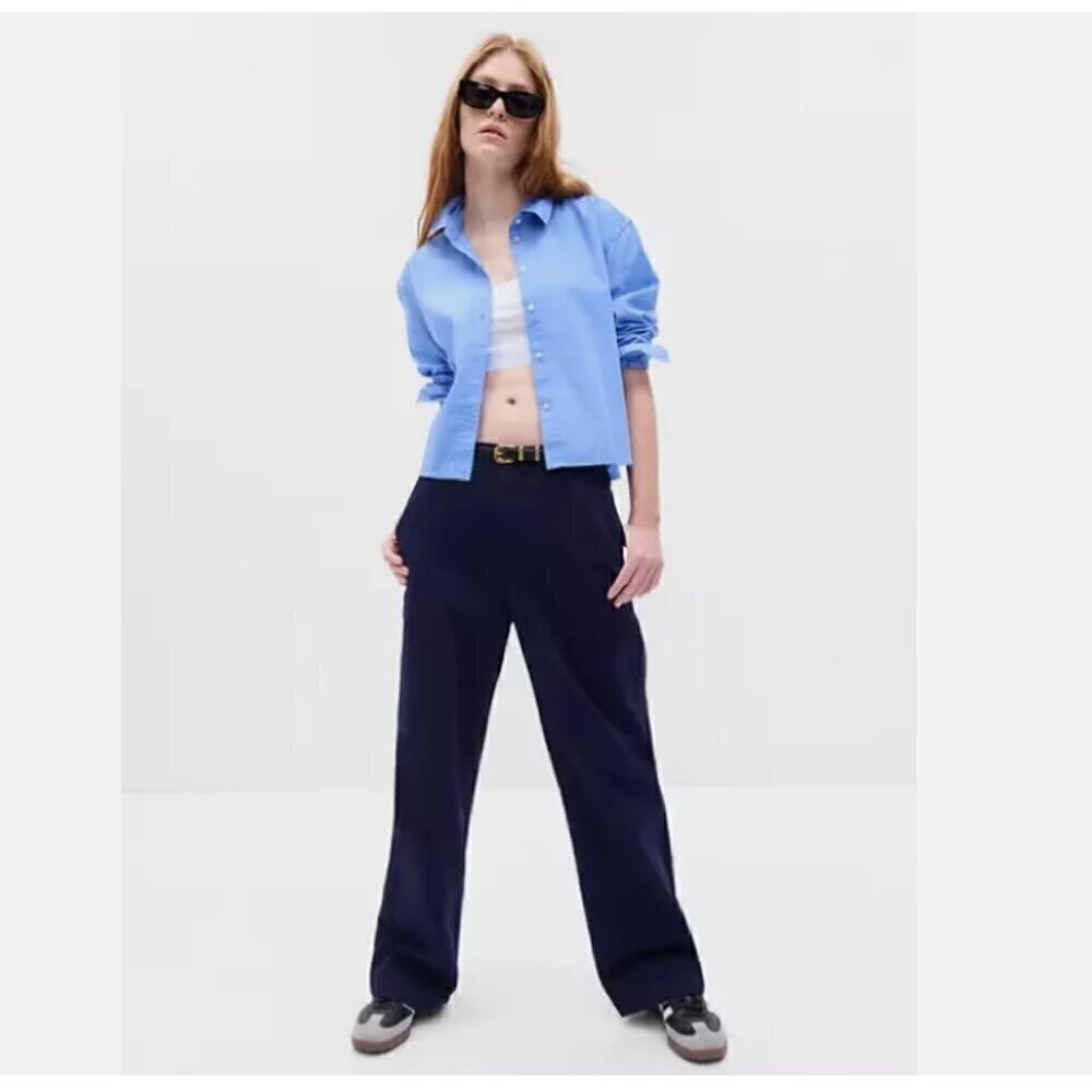 GAP Mid Rise Loose Khakis Navy Blue 100% Cotton Weave Straight Leg Pants RT$90
